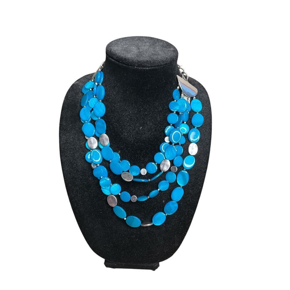 Kenneth Cole Four Layer Collar Necklace Silver Tone Chain Blue Womens NEW